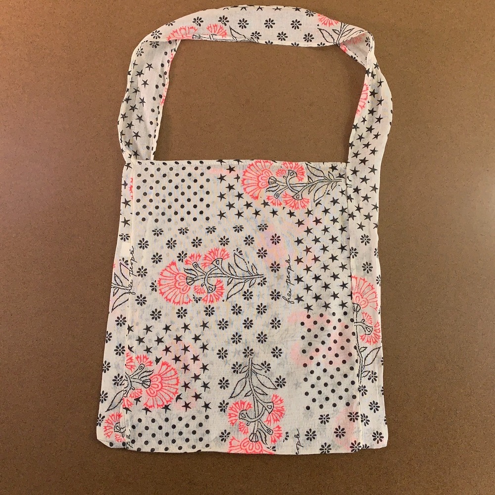 Free‎ People Medium White Pink Black Printed Gauze Cotton Reusable Bag New